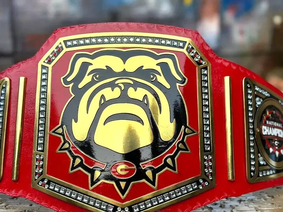 New GEORGIA BULLDOG NATIONAL CHAMPIONSHIP BELT Adult size 2mm Brass Plates